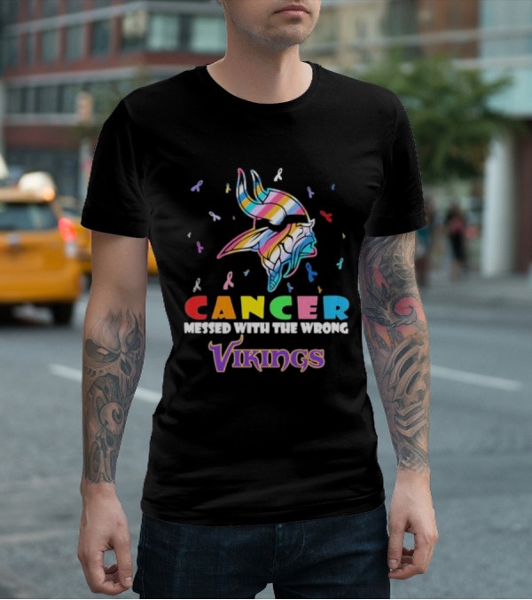 Cancer Messed With The Wrong Vikings Rainbow Ribbon T-Shirt