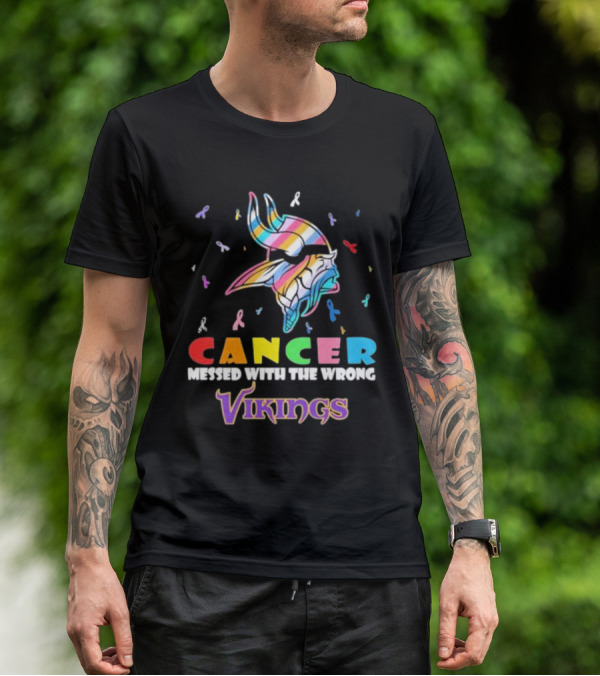 Cancer Messed With The Wrong Vikings Rainbow Ribbon T-Shirt