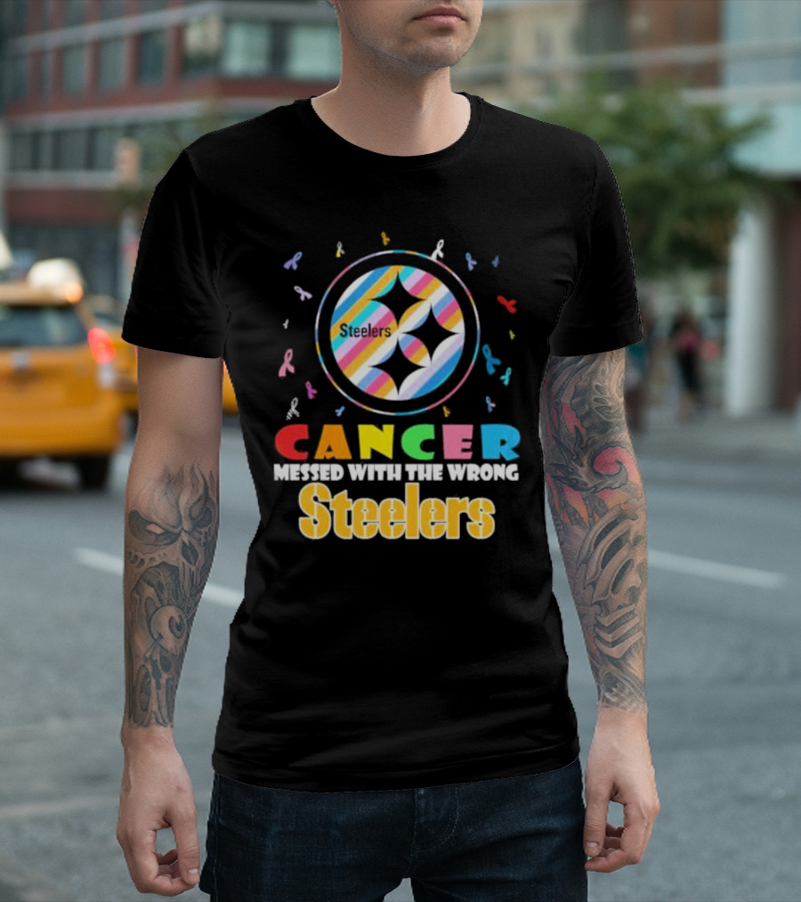 Cancer Messed with the Wrong Pittsburgh Steelers Colorful Ribbons T-Shirt