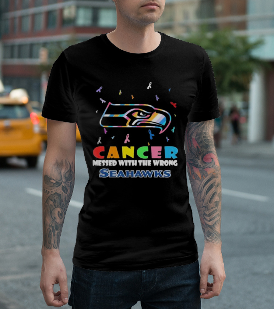 Cancer Messed with the Wrong Seahawks Colorful Ribbon T-Shirt