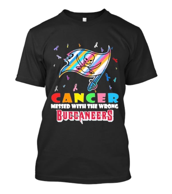 Cancer Messed With The Wrong Buccaneers Rainbow Skull Flag And Ribbons T-Shirt