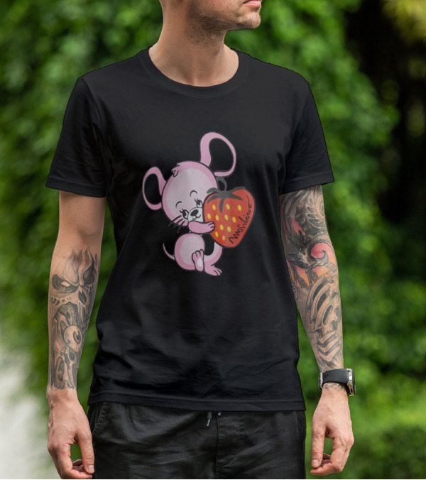 Cute Pink Mouse Hugging Strawberry Moschino T-Shirt
