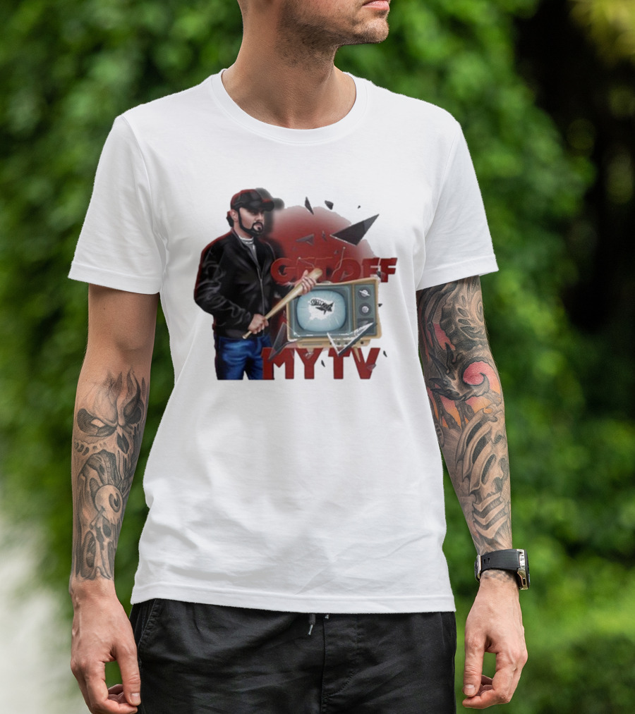 Get Off My TV Baseball Bat Vintage TV Shattered Screen T-Shirt