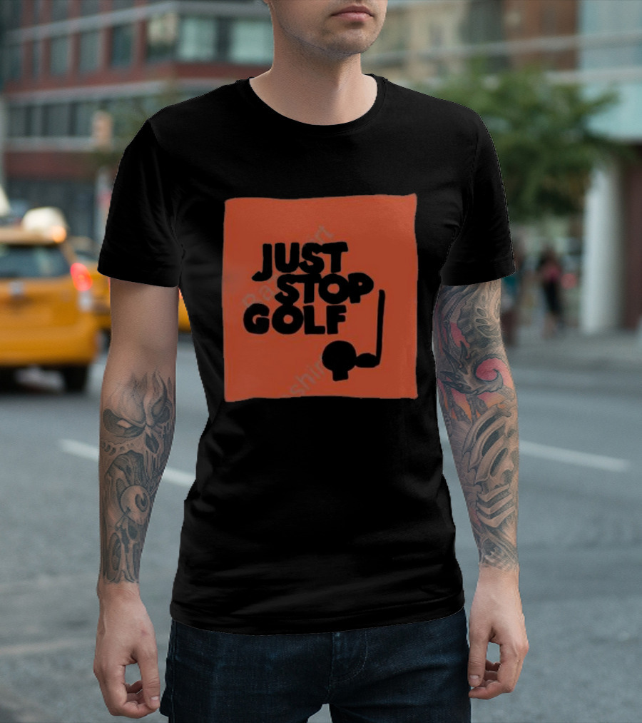 Just Stop Golf Skull and Putter Cartoon T-Shirt