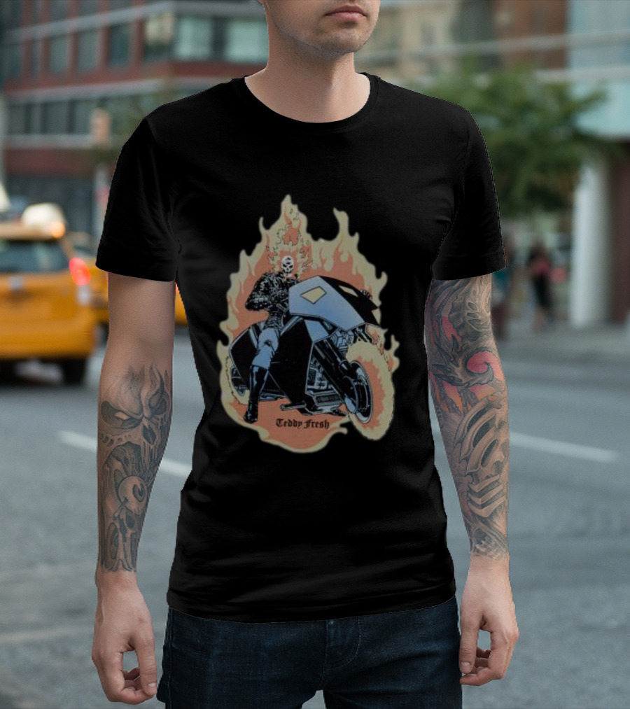Teddyfresh Flame Skull Rider Motorcycle T-Shirt