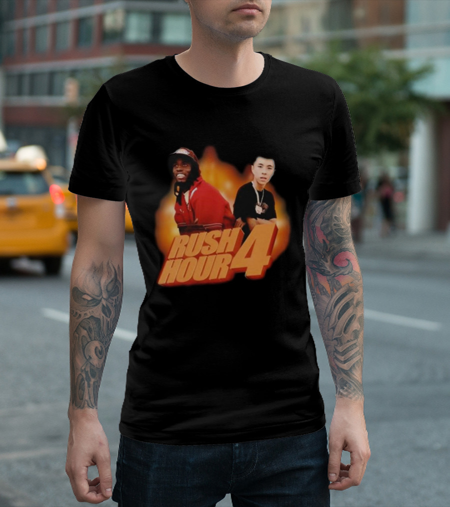 Rush Hour 4 Comedy Duo Flame Background T-Shirt