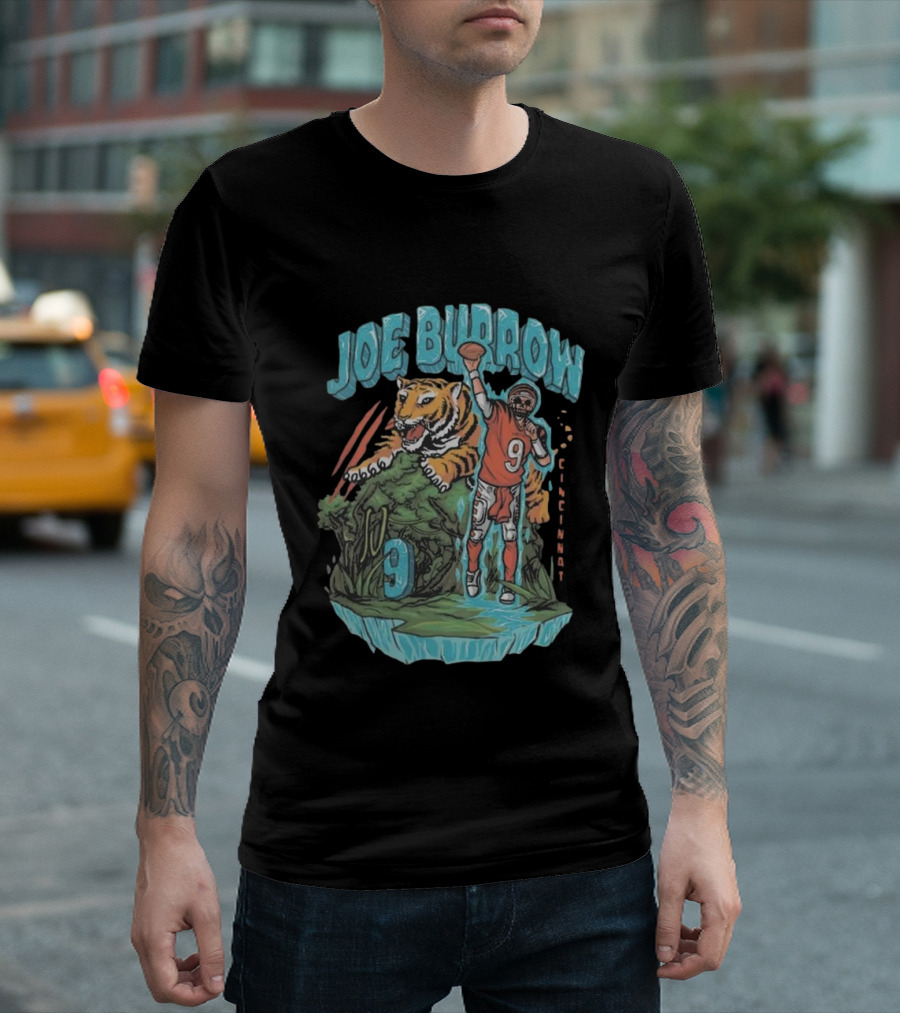 Joe Burrow Cincinnati Bengals Ice Man Tiger Number 9 T-Shirt