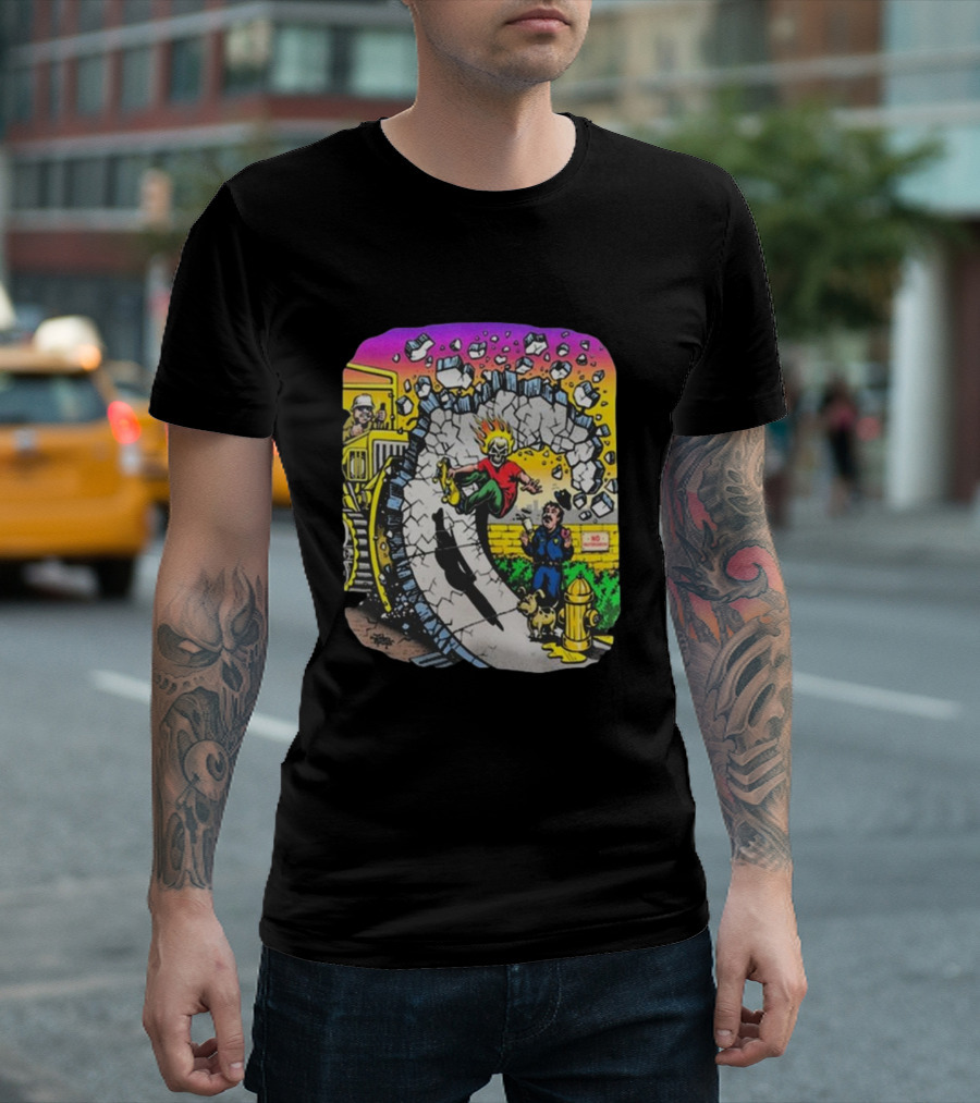 Jimbo Phillips No Skateboarding Bulldozer Character T-Shirt