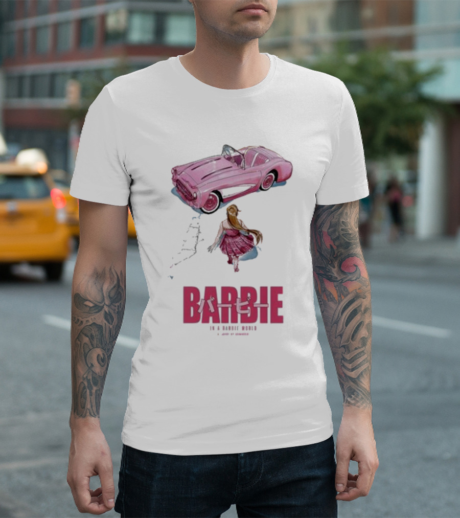Barbie In A Barbie World Pink Car Fanart Joanacchi Japanese Text T-Shirt