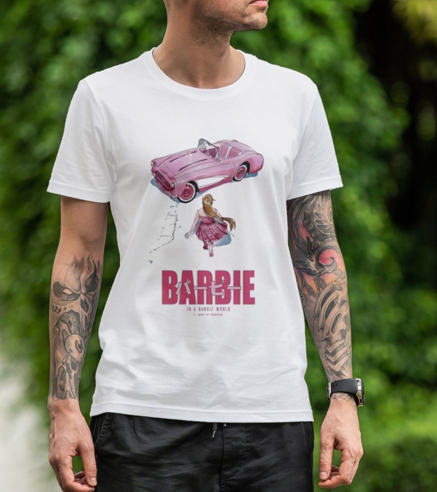 Barbie In A Barbie World Pink Car Fanart Joanacchi Japanese Text T-Shirt
