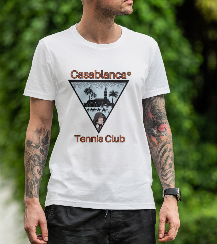 Casablanca Tennis Club Triangle Graphic With Moroccan Skyline And Palms T-Shirt