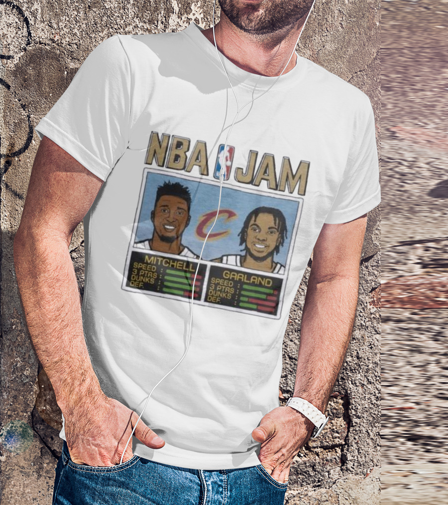 NBA Jam Cavs Mitchell Garland Retro Video Game Style Stats T-Shirt