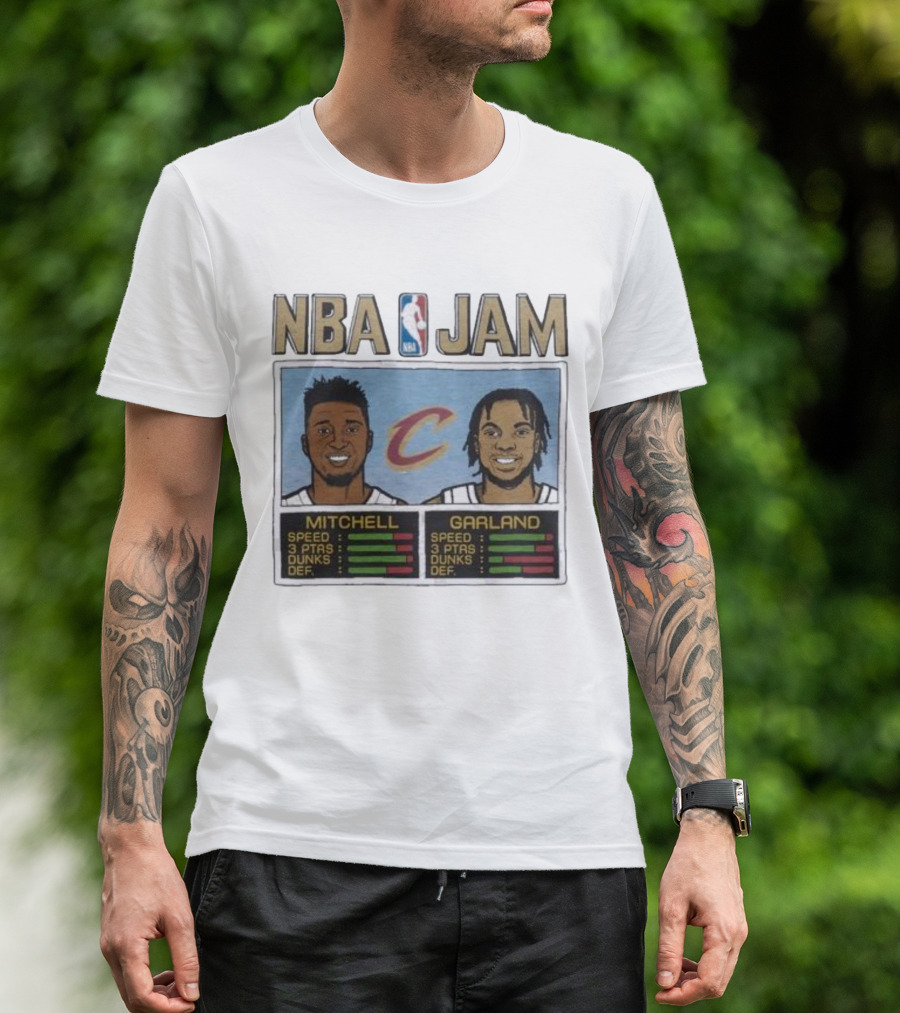 NBA Jam Cavs Mitchell Garland Retro Video Game Style Stats T-Shirt