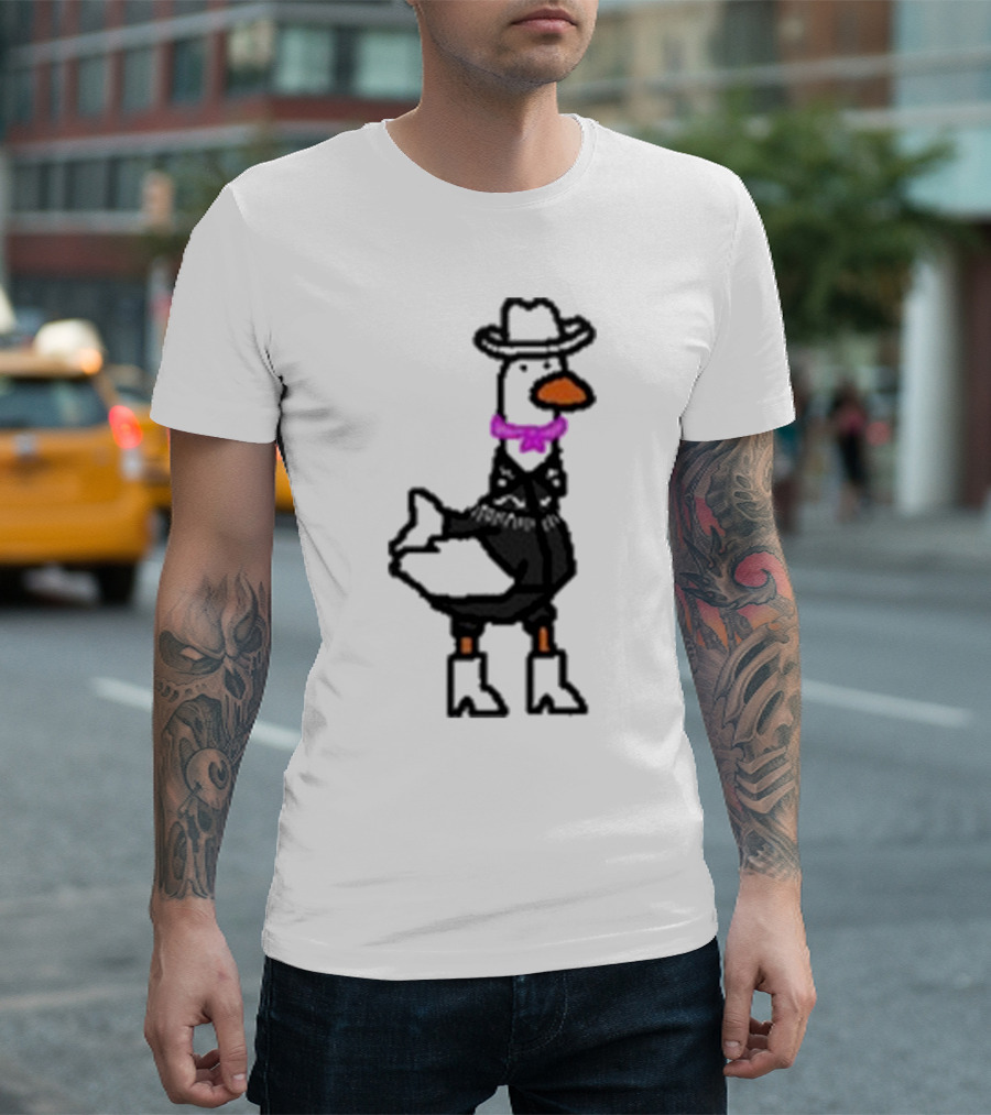 Ryan Goose-Ling Barbie Goose Wearing Cowboy Hat and Pink Bowtie T-Shirt