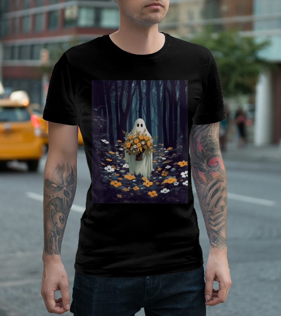 Vintage Floral Ghost In Spooky Forest Halloween T-Shirt