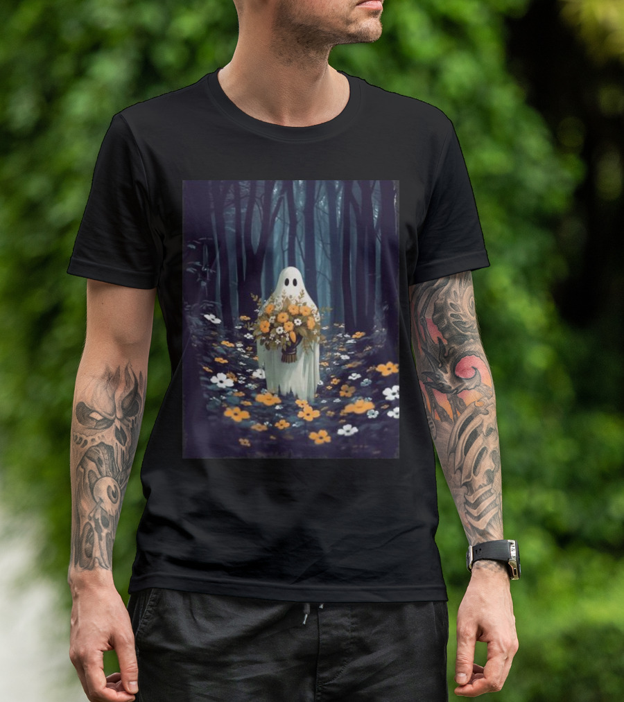 Vintage Floral Ghost In Spooky Forest Halloween T-Shirt