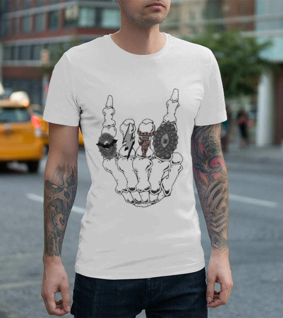Halloween Skeleton Hand With Turquoise Rings And Colorful Gems T-Shirt