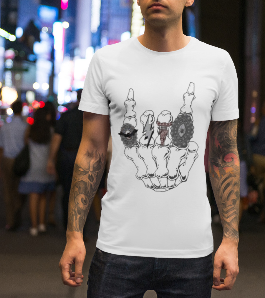 Halloween Skeleton Hand With Turquoise Rings And Colorful Gems T-Shirt