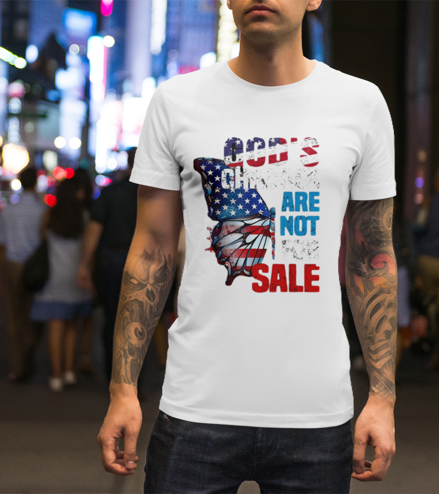 God's Children Are Not For Sale American Flag Butterfly T-Shirt