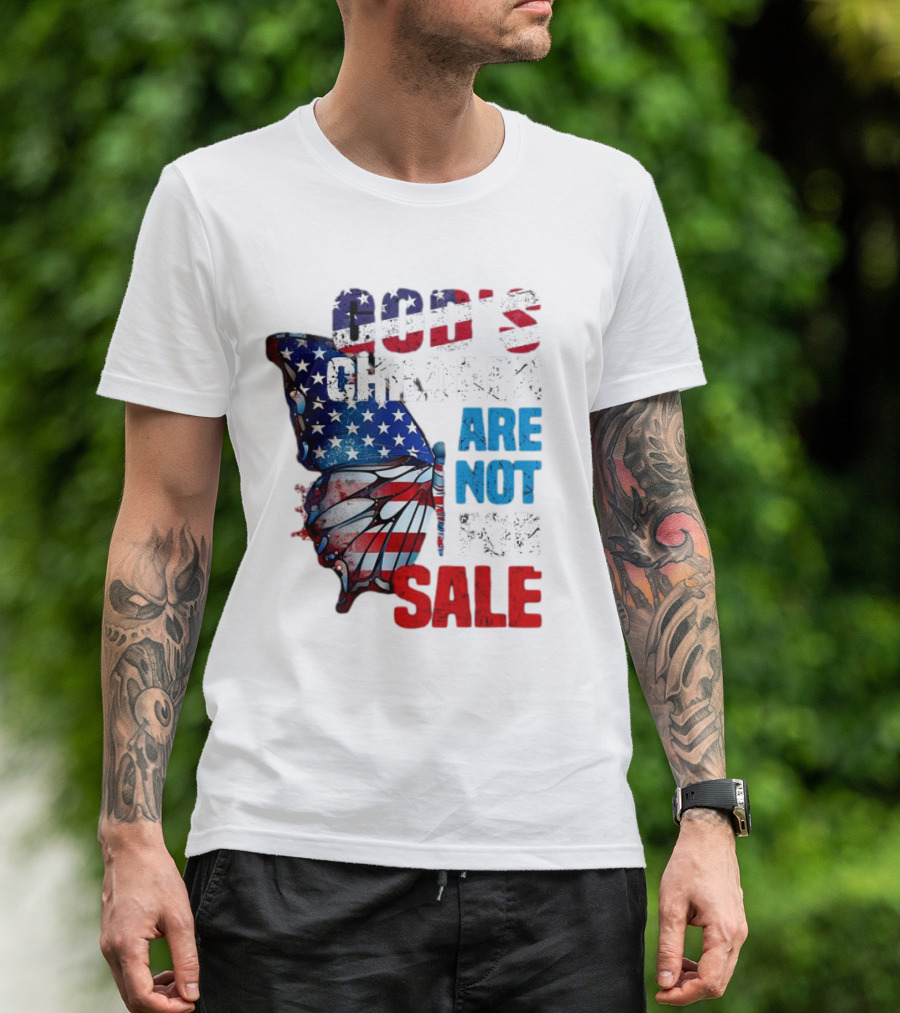 God's Children Are Not For Sale American Flag Butterfly T-Shirt