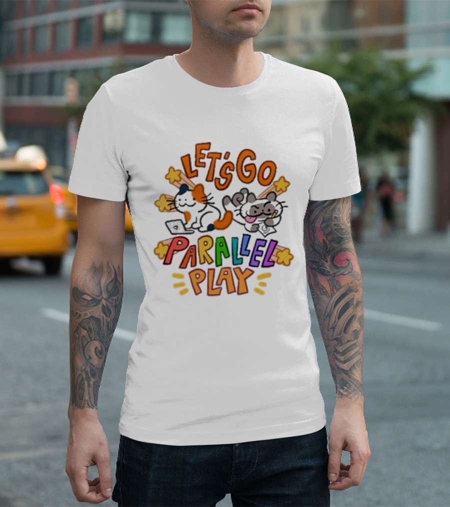 Biscocho Let's Go Parallel Play Cats with Game Controllers and Headphones T-Shirt