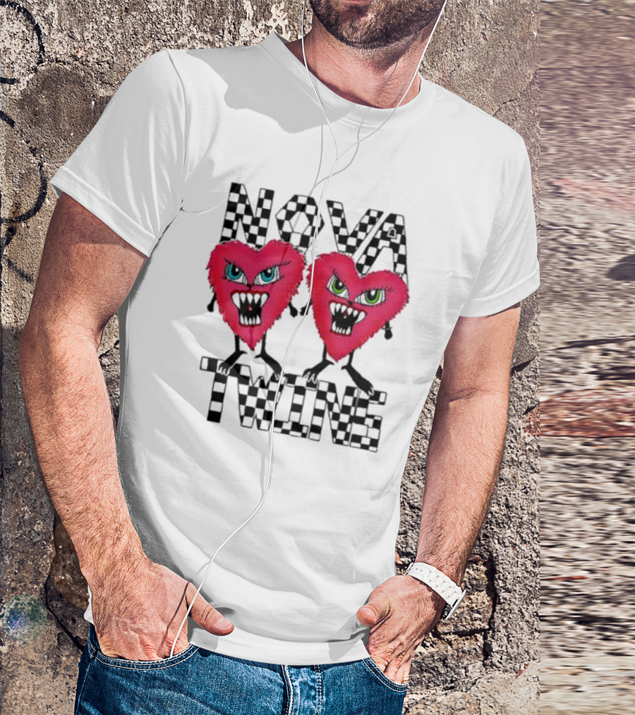 NOVA TWINS Red Heart Monsters With Checkerboard Text T-Shirt