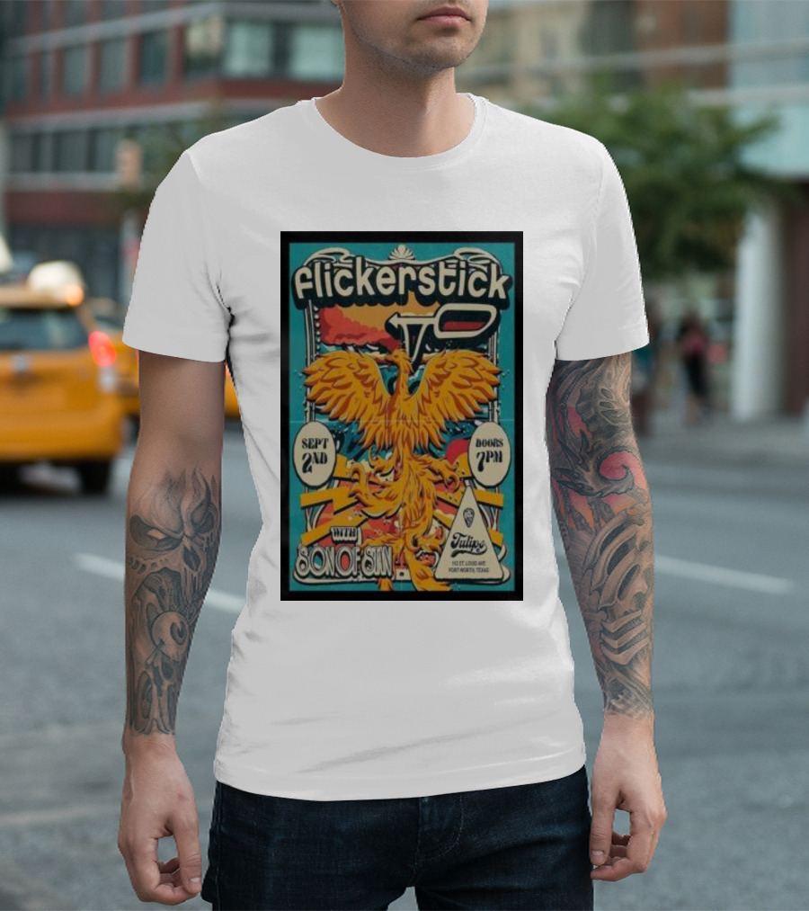 Flickerstick with Son of Stan Concert Poster at Tulips FTW Fort Worth Sept 2nd 7PM T-Shirt