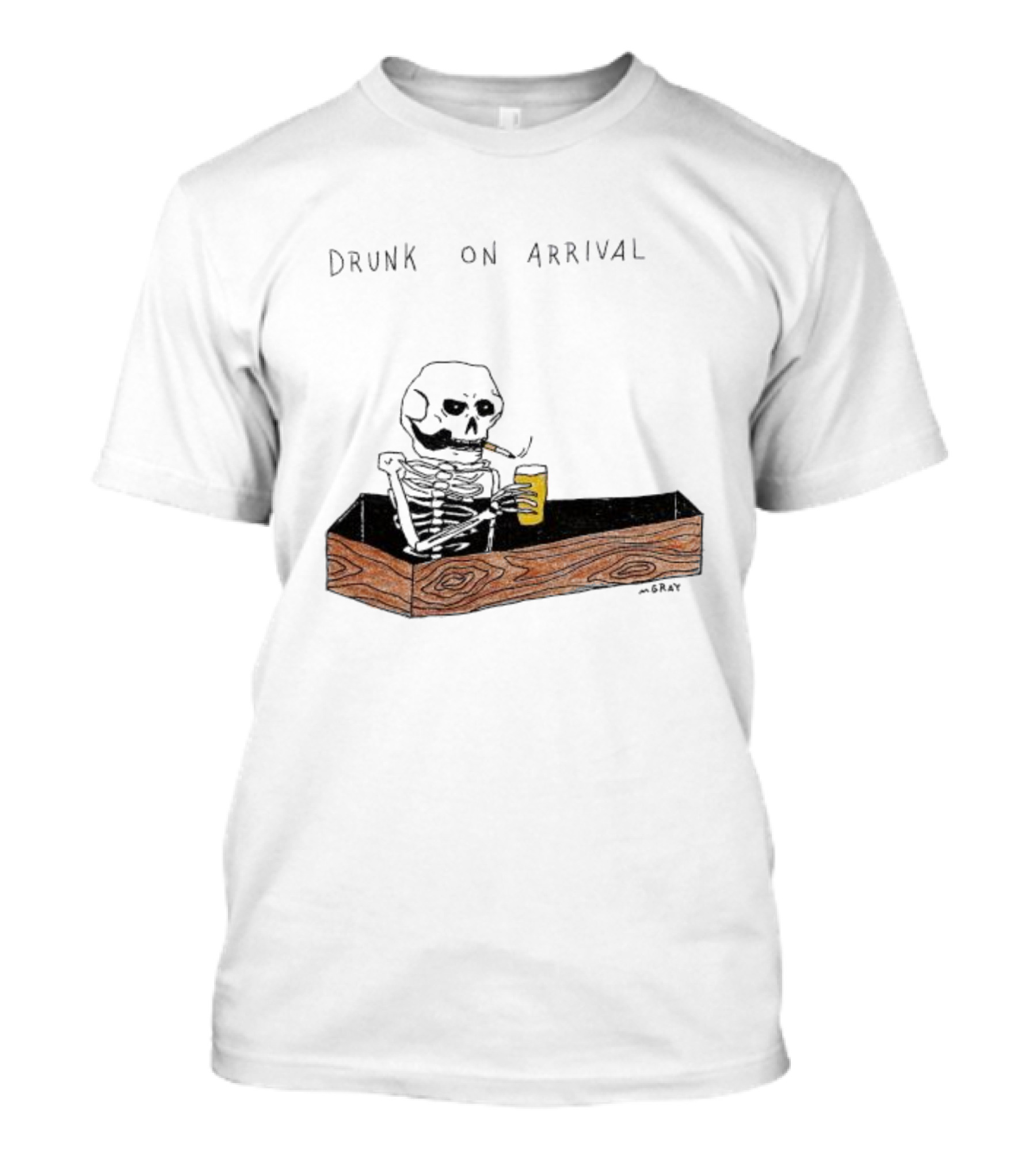 Skeleton Drunk On Arrival Coffin Bar By M.Gray T-Shirt