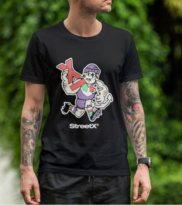 Fremantle Dockers Mens Street X AFL 90s Mascot Character With Anchor And Red X T-Shirt