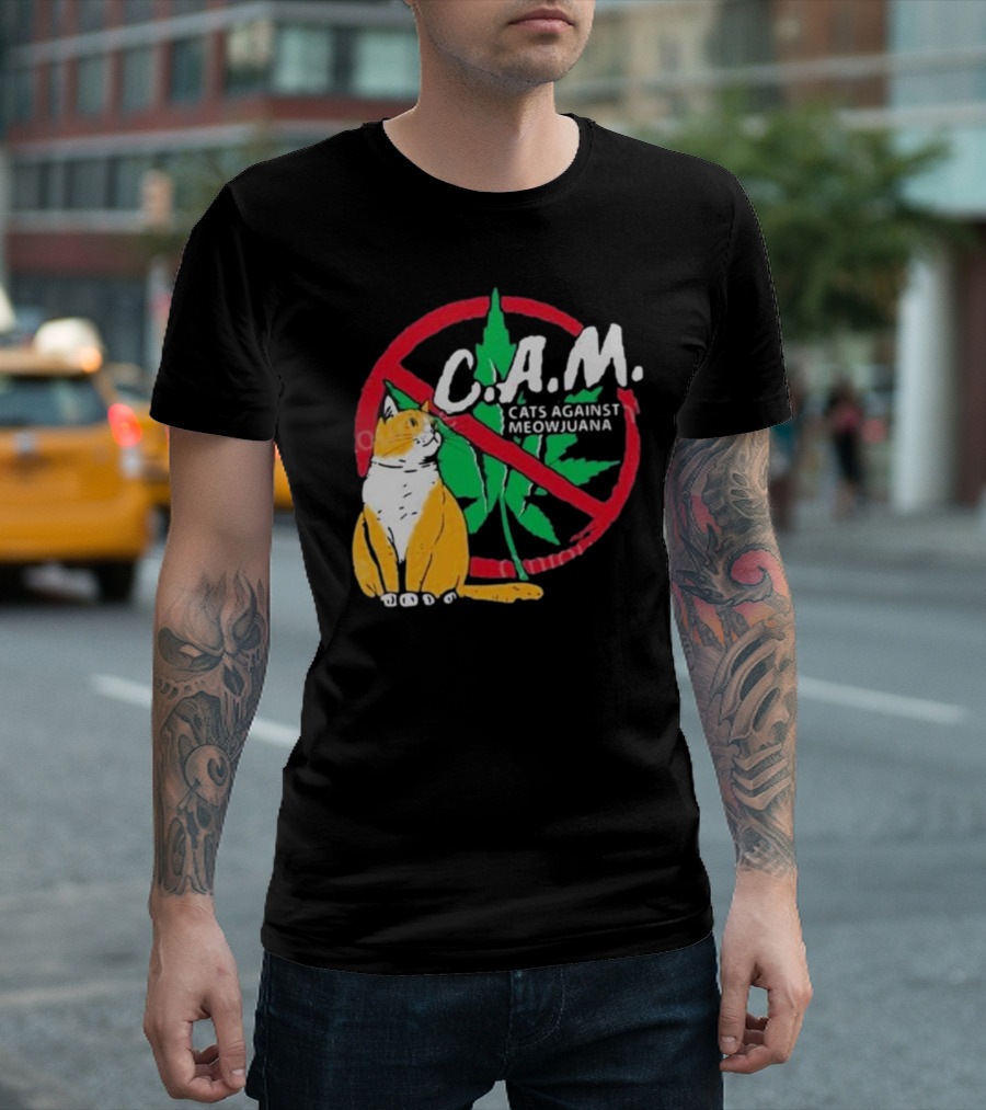C.A.M. Cats Against Meowijuana Leaf With Tabby T-Shirt