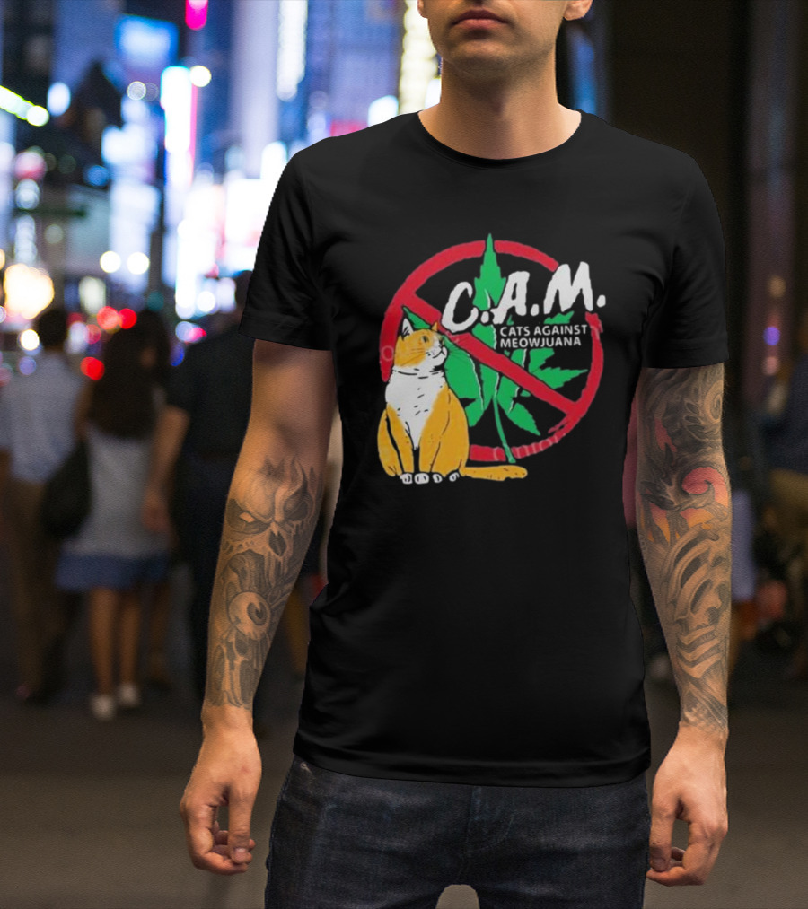 C.A.M. Cats Against Meowijuana Leaf With Tabby T-Shirt
