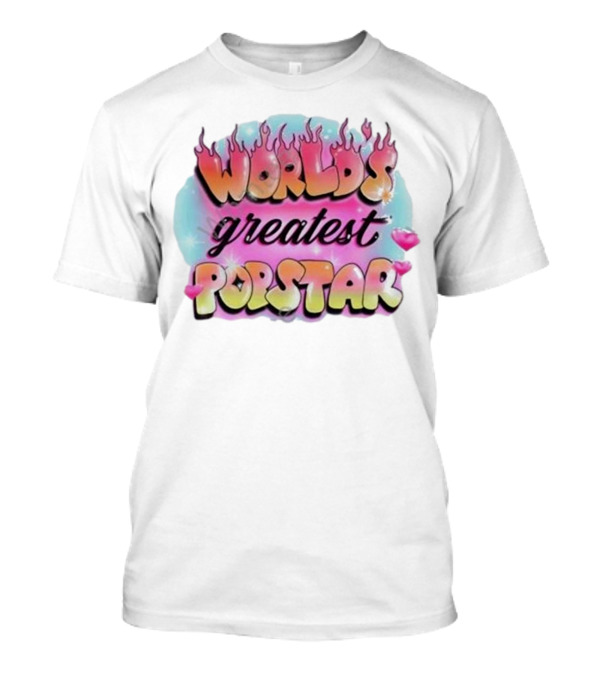 WORLD'S GREATEST POPSTAR Flames And Hearts Retro Vintage Aesthetic T-Shirt