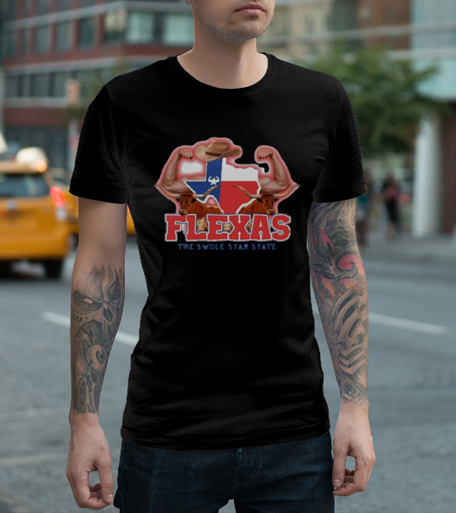 Flexas Swole Arms Texas Longhorns Cowboy Hat The Swole Star State T-Shirt