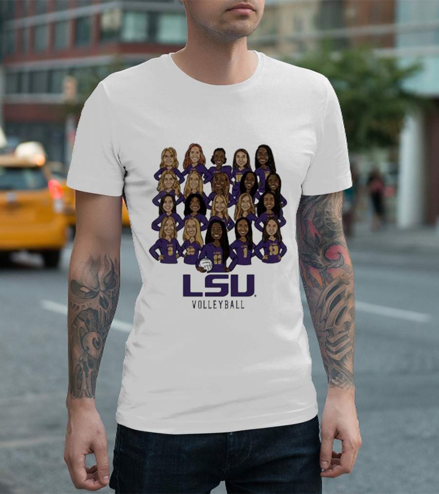 LSU Volleyball Women's Team Caricatures With Volleyball T-Shirt