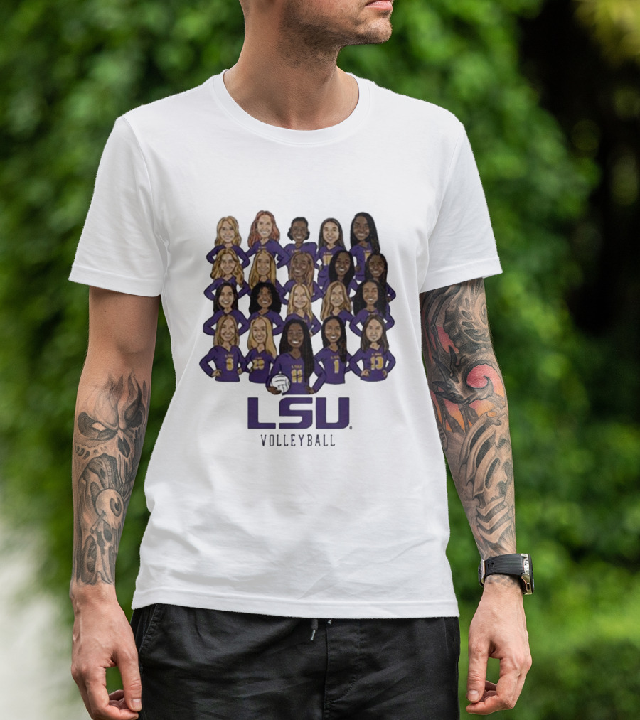 LSU Volleyball Women's Team Caricatures With Volleyball T-Shirt