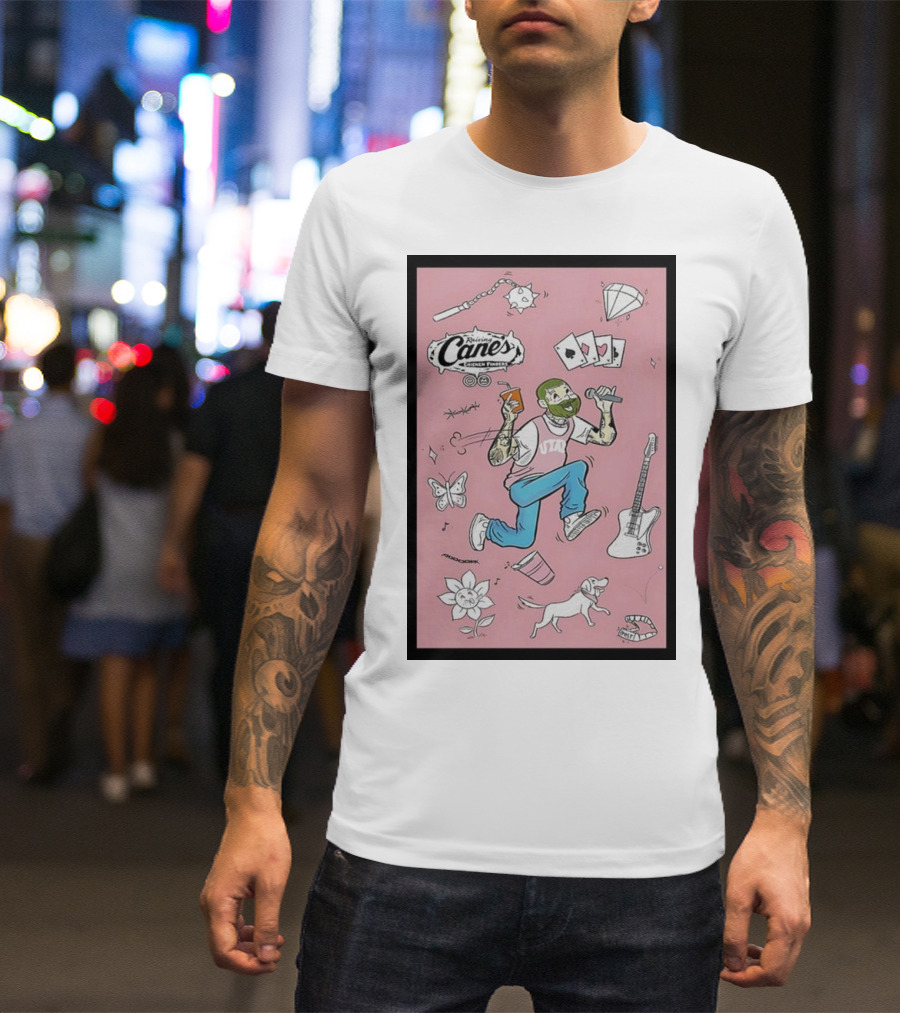 Raising Cane’s Chicken Fingers Post Malone Collector’s Cup Utah Guitar Butterfly Dog T-Shirt