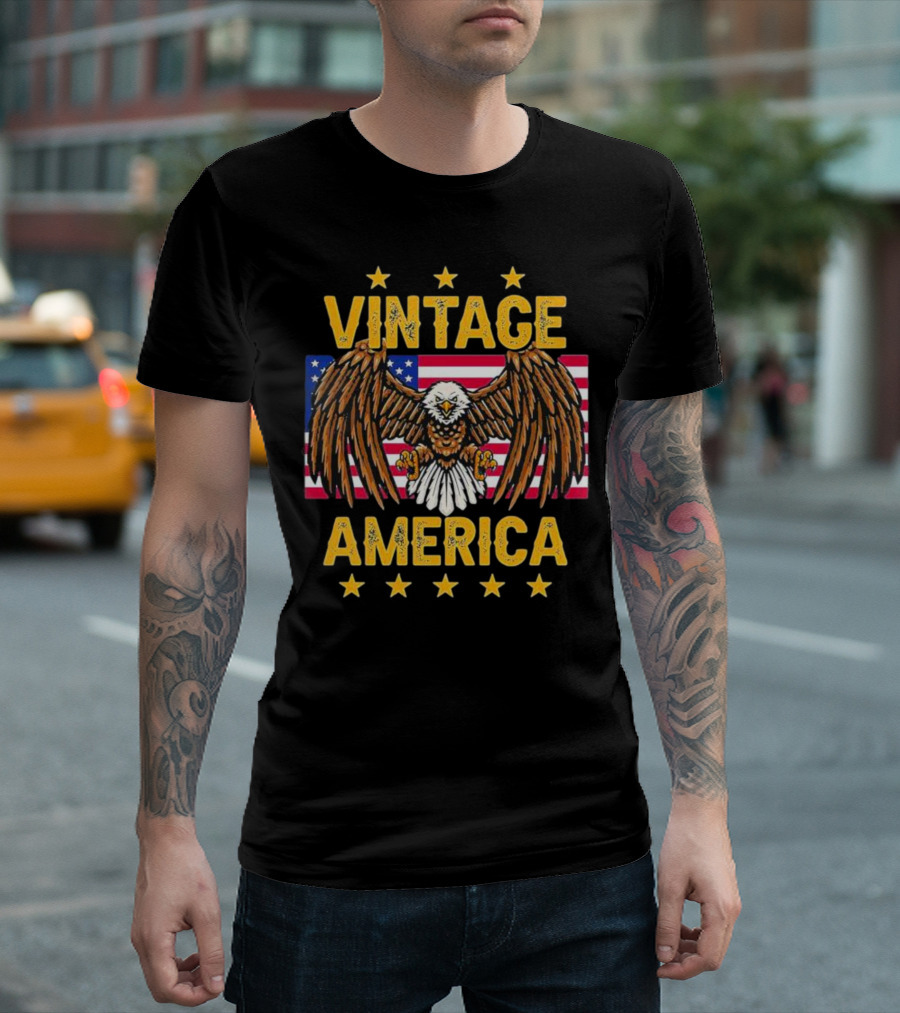 Vintage America Eagle Stars United States Flag T-Shirt