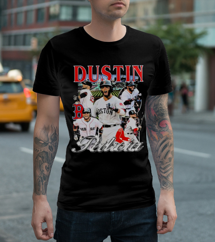 Dustin Pedroia Boston Red Sox Baseball Action Montage T-Shirt