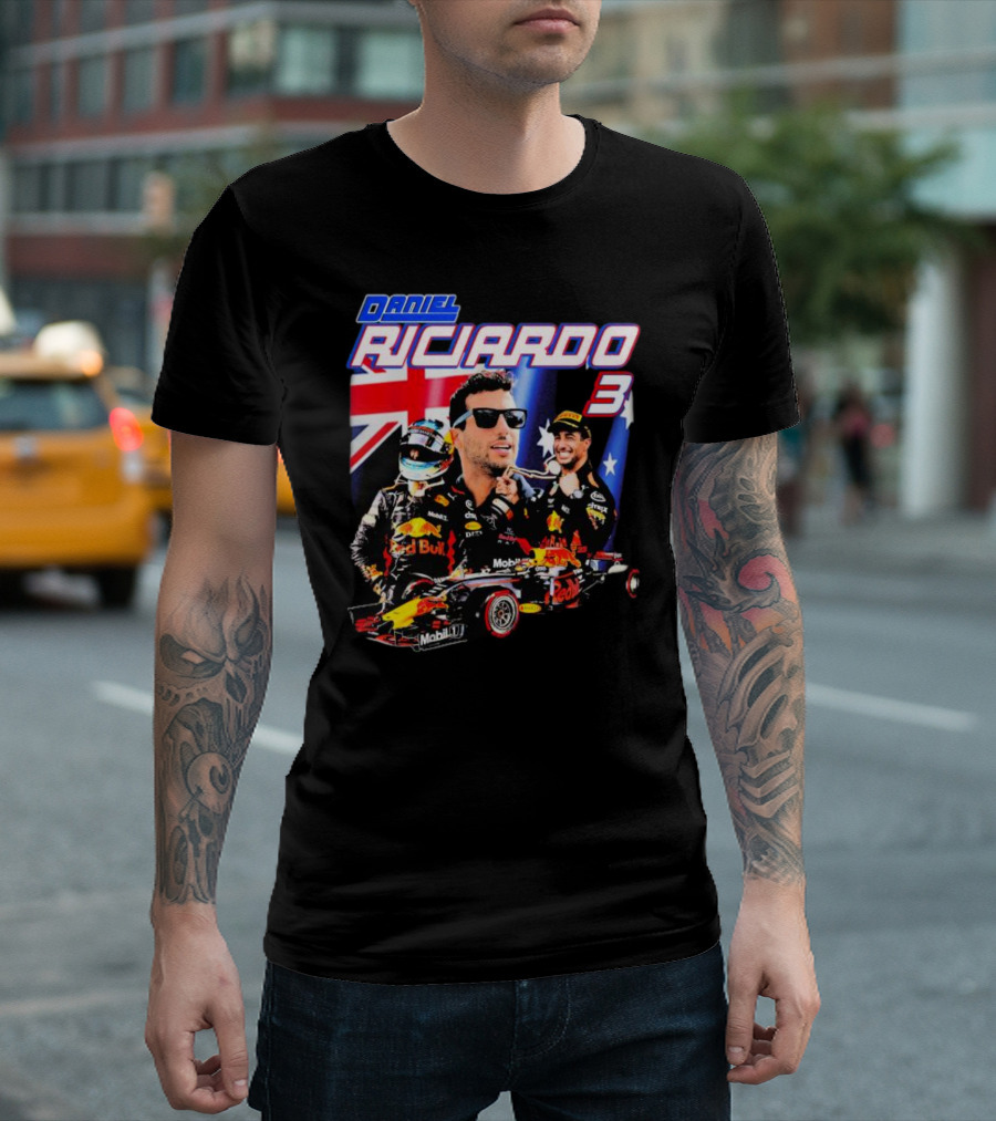 Daniel Ricciardo Red Bull Racing 3 with Australian Flag Background T-Shirt