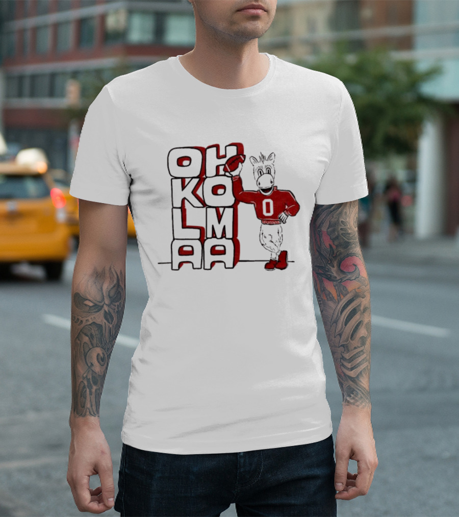 Oklahoma Sooners Ou Stacked Vintage Mascot Football Icon With Retro Donkey Holding Football T-Shirt
