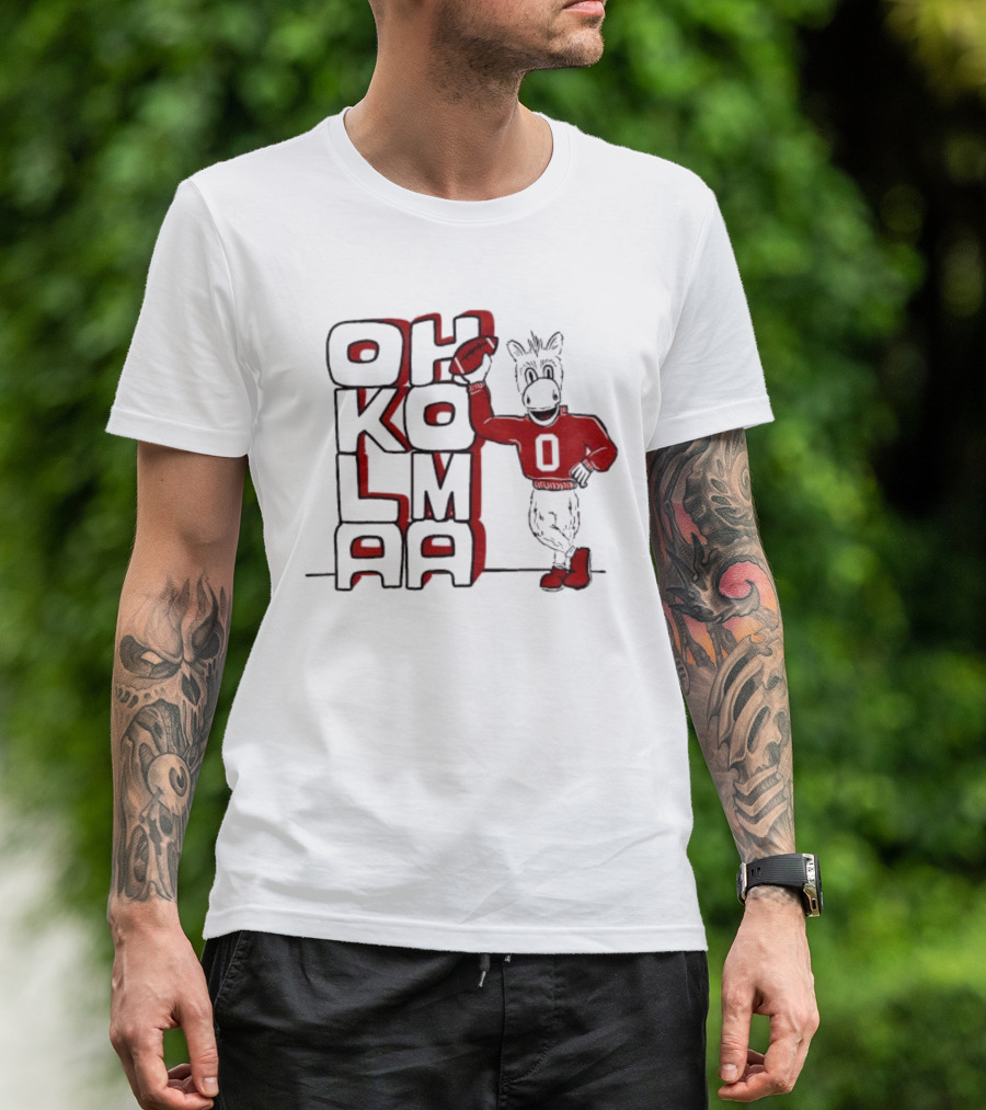 Oklahoma Sooners Ou Stacked Vintage Mascot Football Icon With Retro Donkey Holding Football T-Shirt