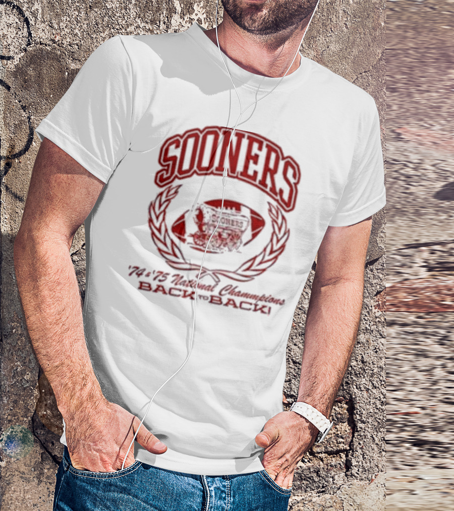 Sooners '74 '75 National Champions Back To Back Football T-Shirt