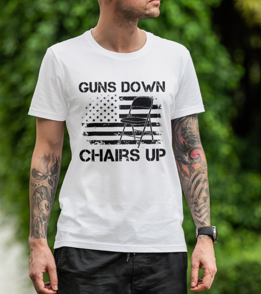 Guns Down Chairs Up American Flag With Folding Chair T-Shirt