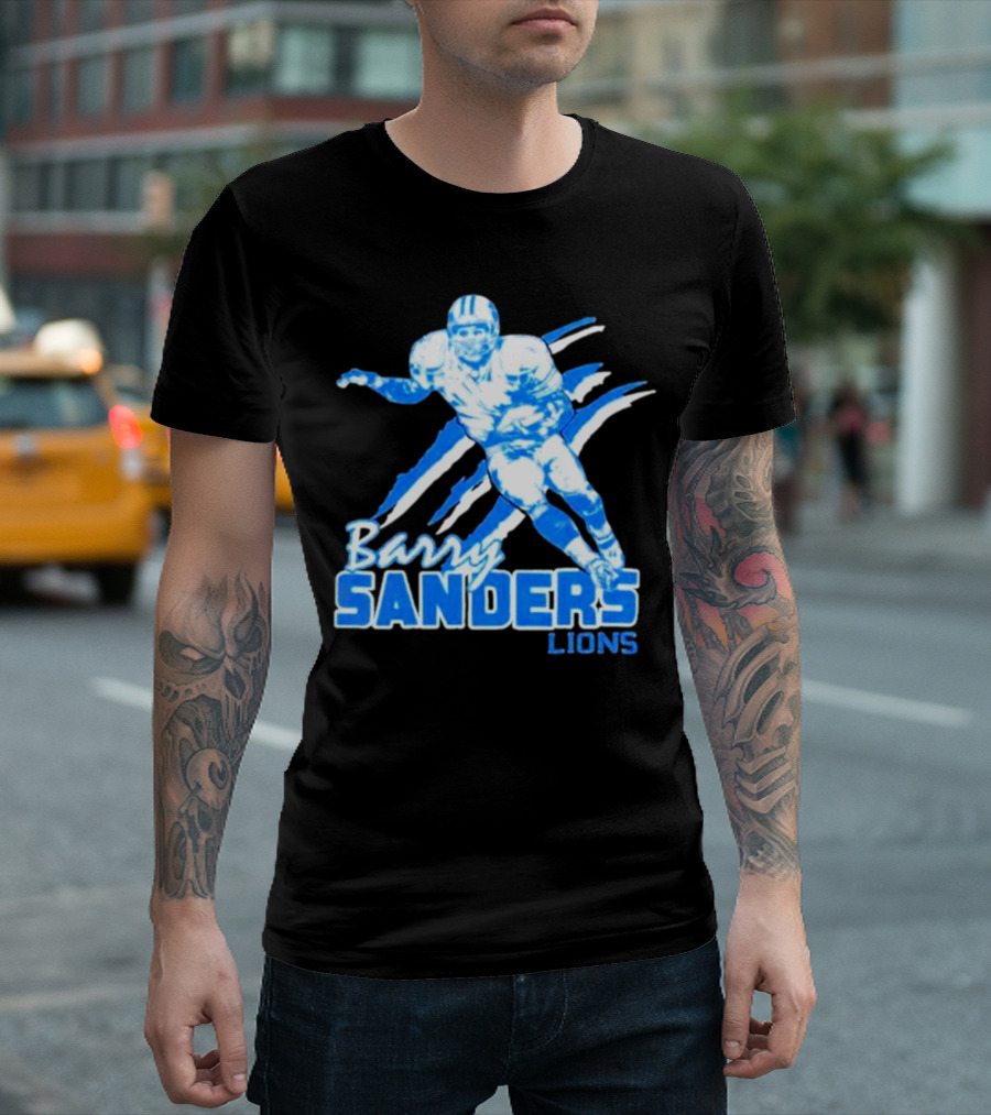 Barry Sanders Detroit Lions Running Back Iconic Blue T-Shirt