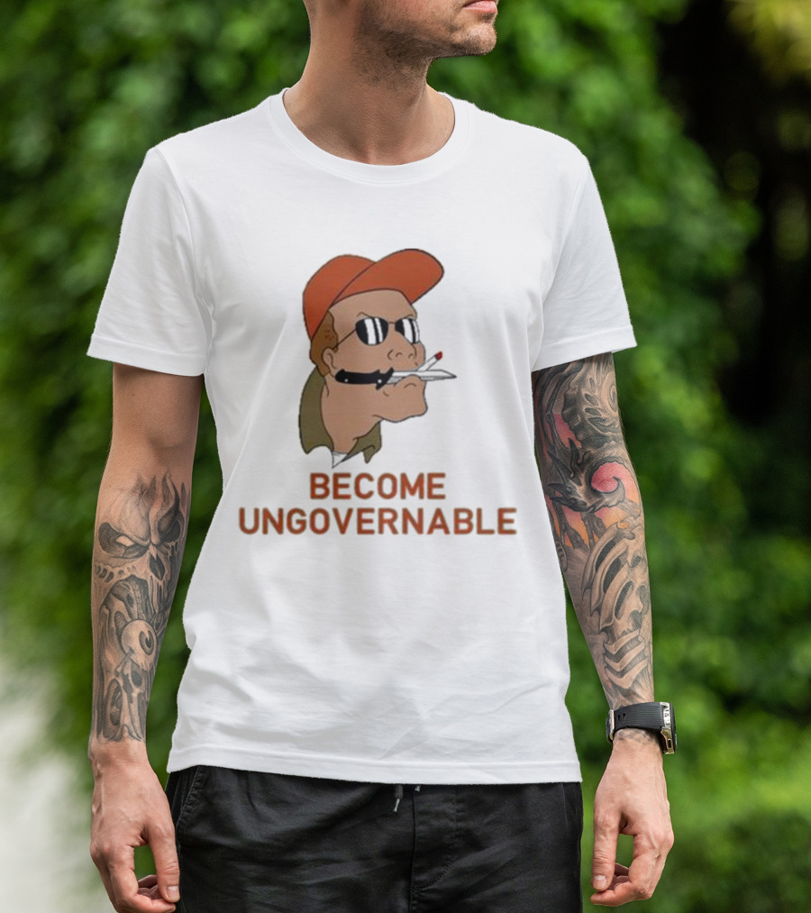 Become Ungovernable Rusty Shackleford Smoking Character With Sunglasses And Orange Hat T-Shirt