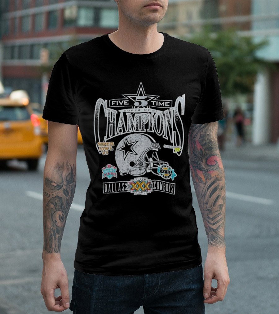 Five Time Super Bowl Champions Dallas Cowboys Super Bowl VI XII XXVII XXVIII XXX T-Shirt