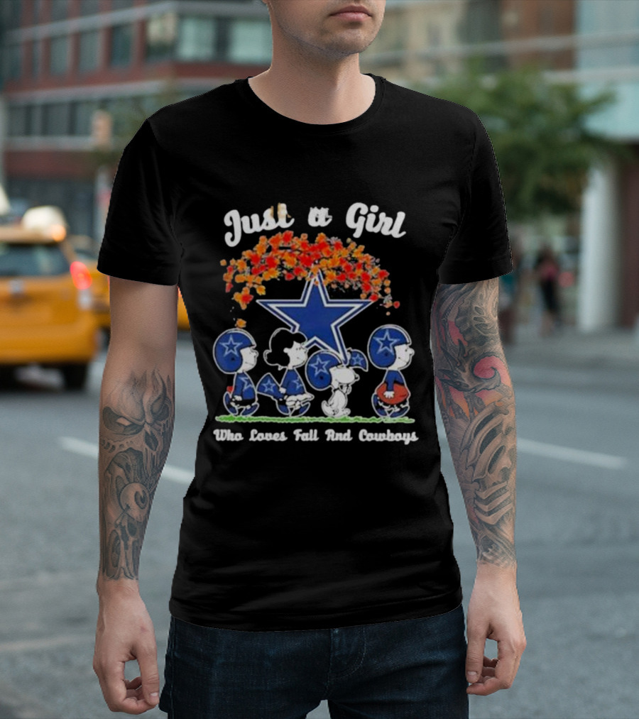 Just a Girl Who Loves Fall and Dallas Cowboys Peanuts Snoopy T-Shirt