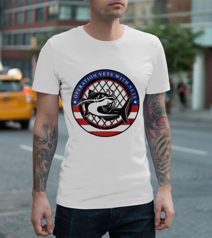 Operation Vets With Nets American Flag Circle with Fish and Net T-Shirt