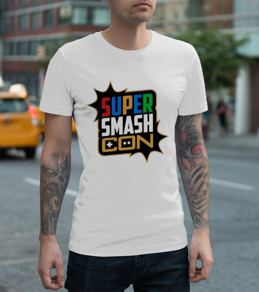 Super Smash Con Logo with Game Controller Icon Colors Burst T-Shirt
