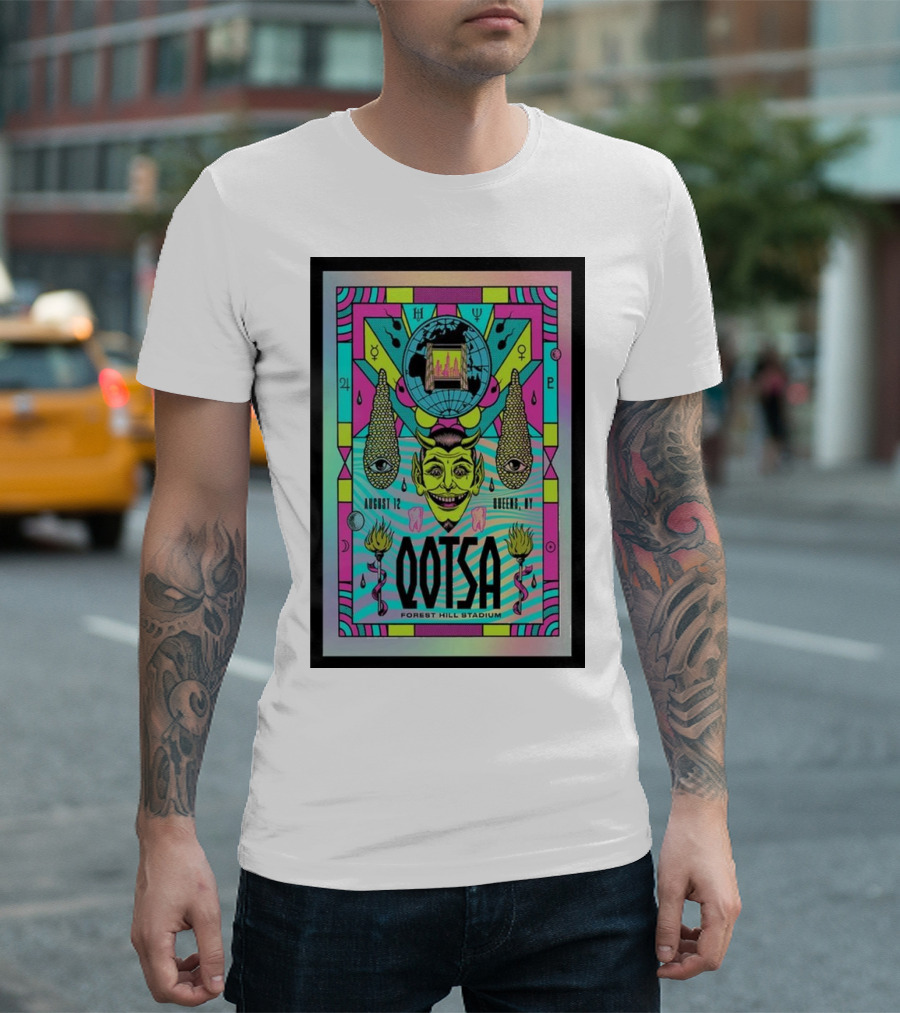 QOTSA August 12 Forest Hill Stadium Queens NY Neon Psychedelic Devil T-Shirt